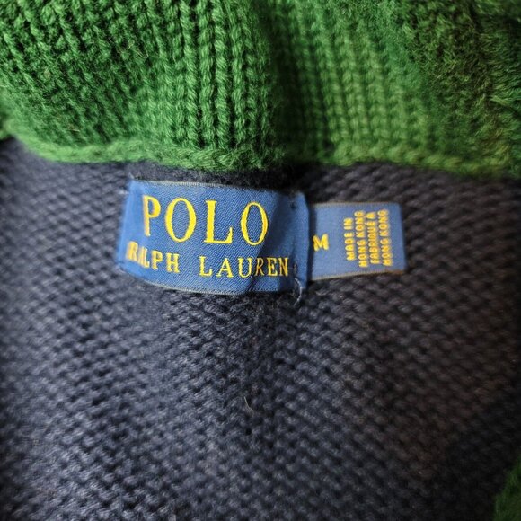 Polo Ralph Lauren Mens M P Wing Varsity Letterman Patch Cardigan Sweater Blue‎ - Picture 2 of 9